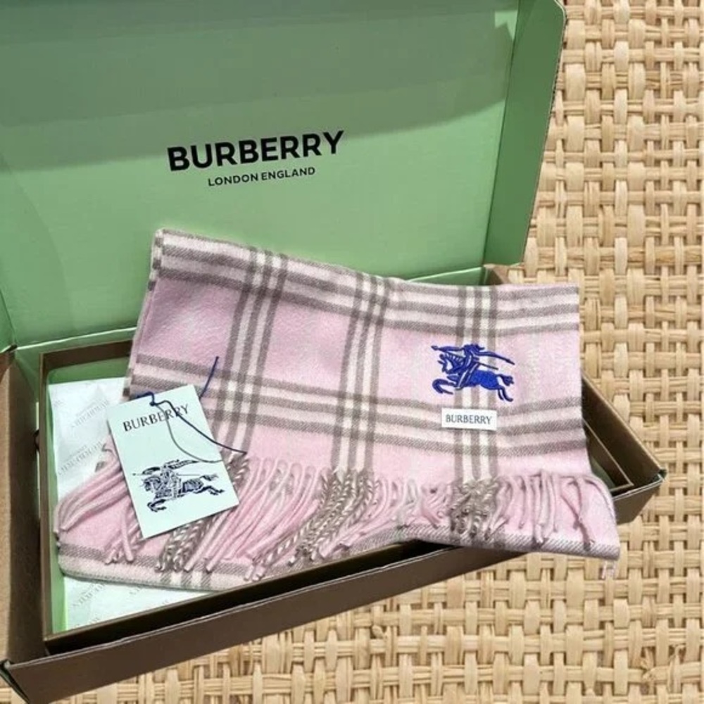 Burberry Light Pink and Beige Checkered Scarf